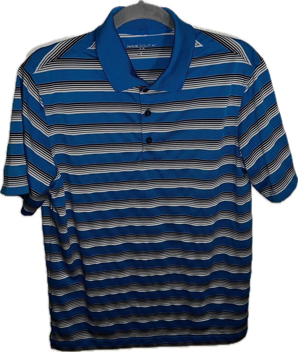 Nike Golf Polo Shirt Size S Blue Striped Dri-Fit